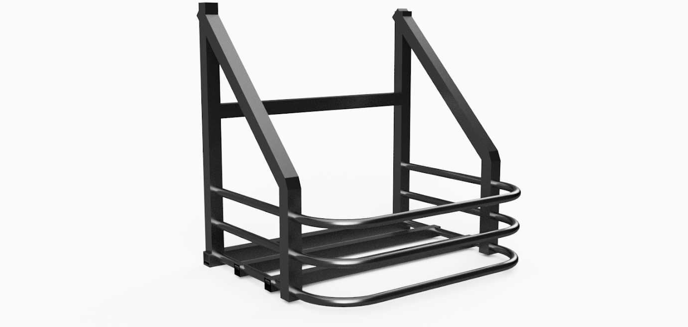 CAD rendering of the custom rear cargo cage designed to carry the tandem kayak